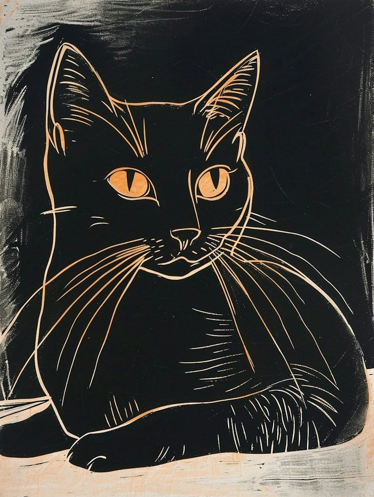Chartreux Cat Linocut Blockprint 4