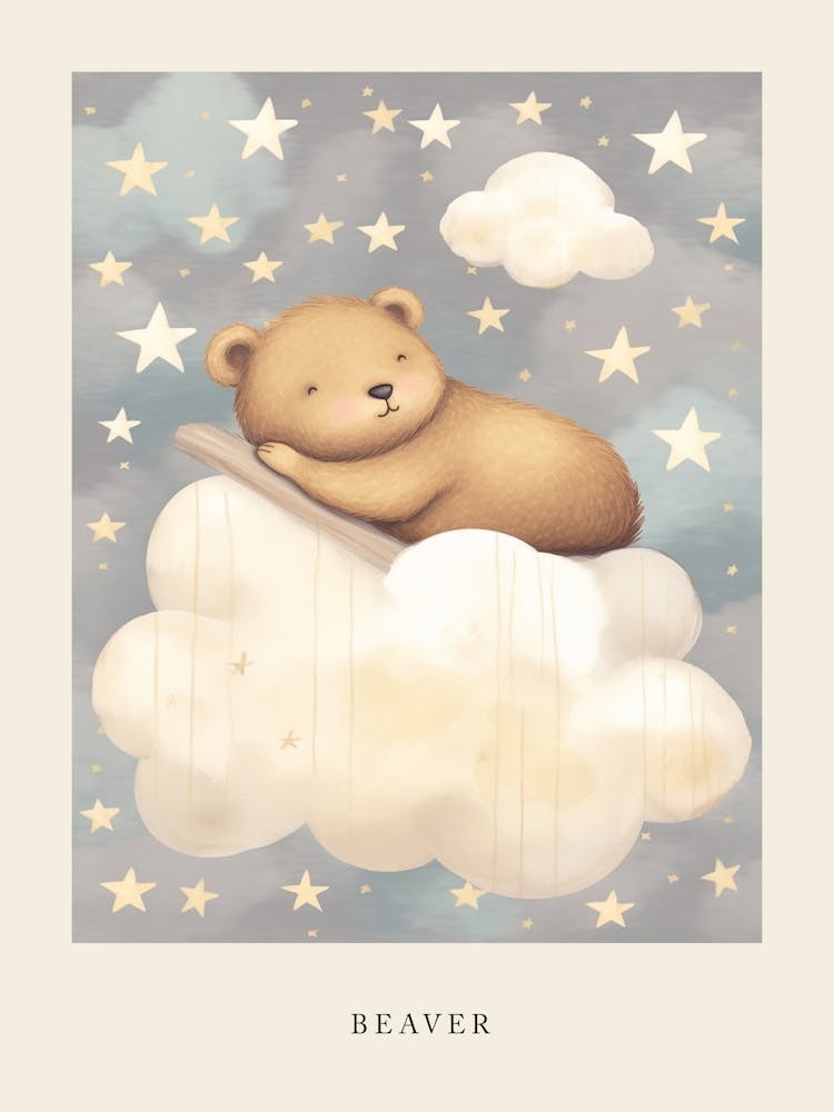 Sleeping Baby Beaver 1 Nursery Poster