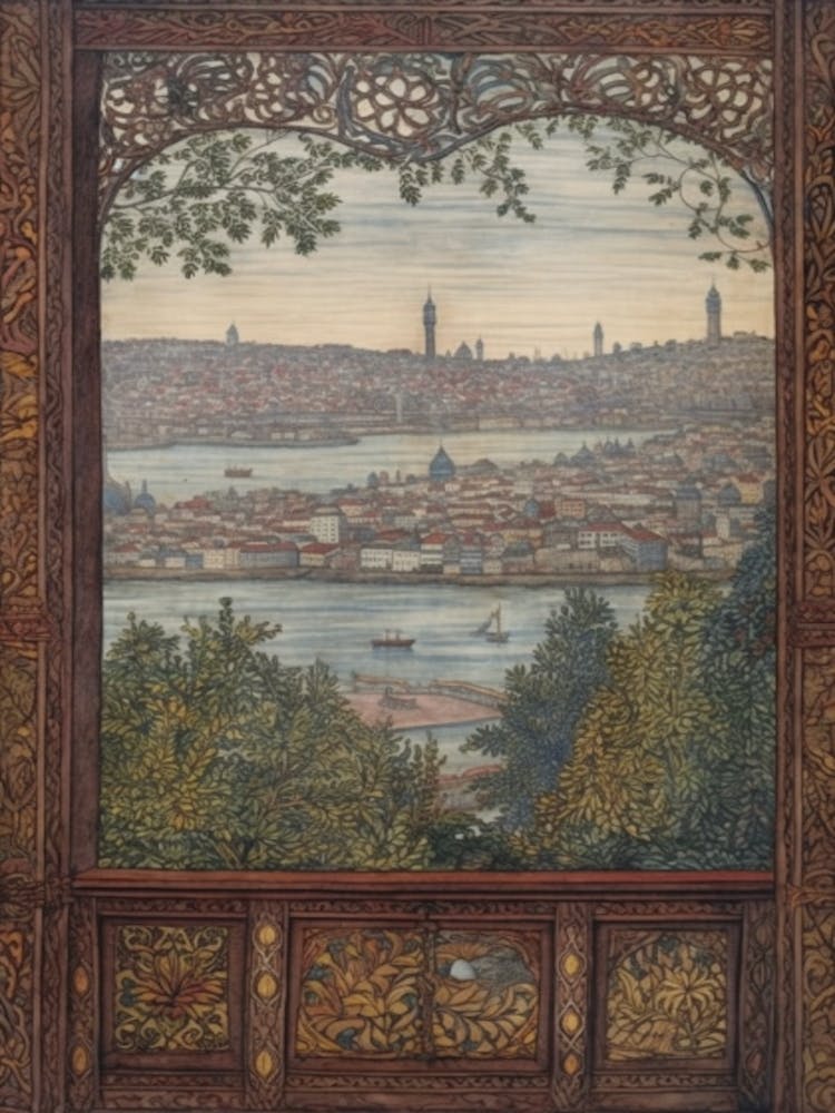 A Window View Of Istanbul In The Style Of Art Nouveau 4