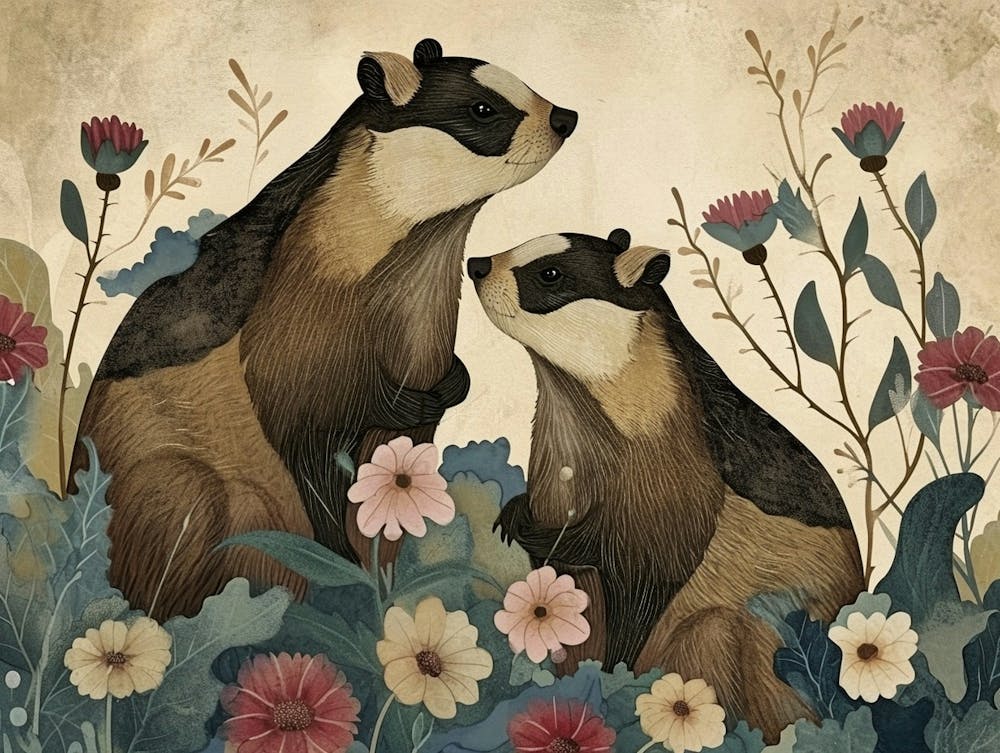 Floral Animal Illustration Badger 3