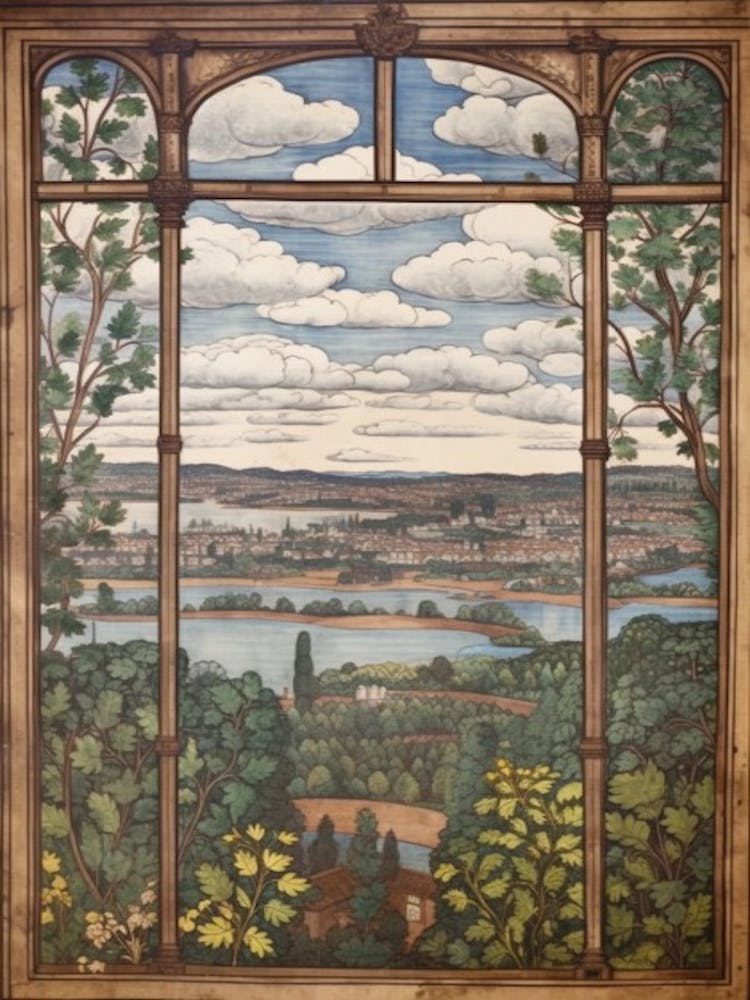 Window View Of Stockholm Sweden In The Style Of William Morris 1
