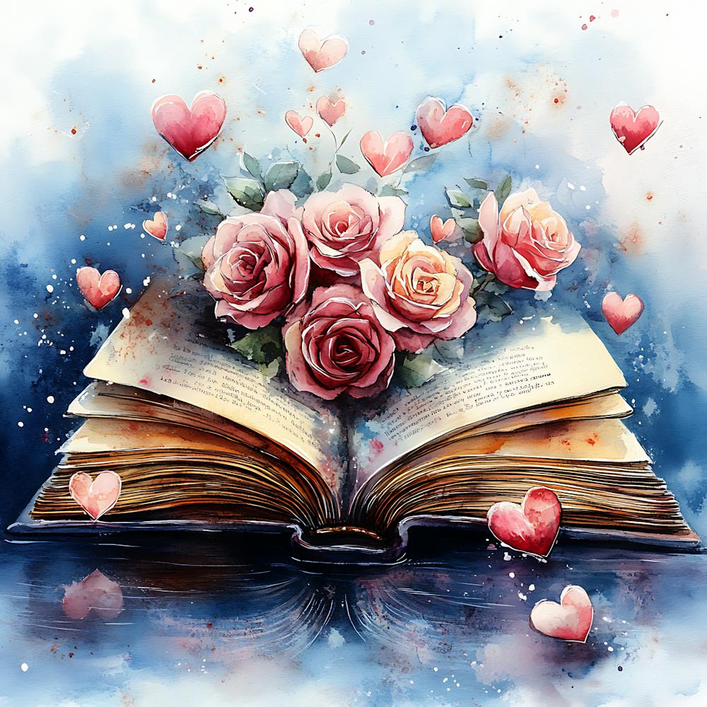 Aquarelle Livre romantique Roses Cœurs 5