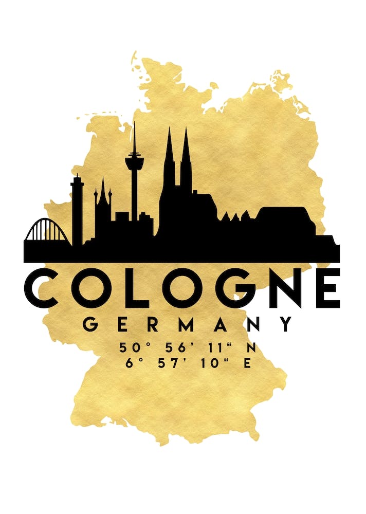 Cologne Germany Silhouette City Skyline Map
