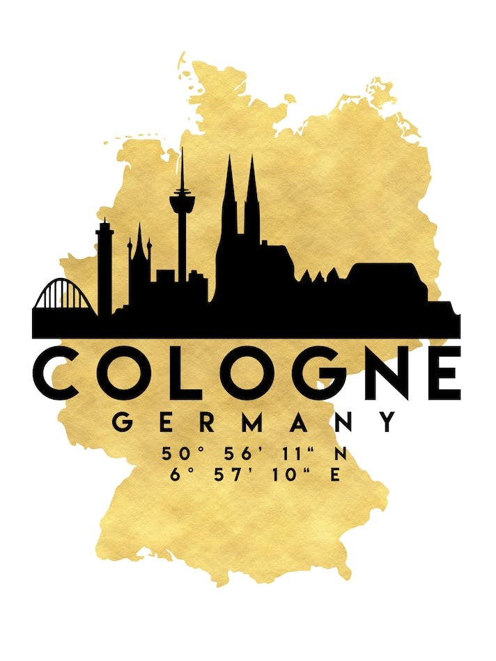 Cologne Germany Silhouette City Skyline Map