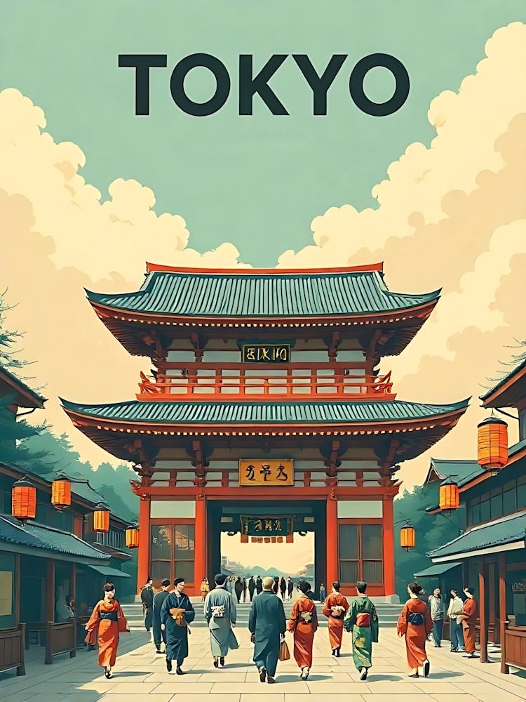 Tokyo Japan Vintage Digital Travel Poster 16
