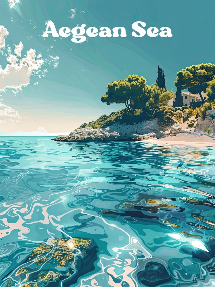 Aegean Sea Crystal Clear Sea Digital Travel Illustration