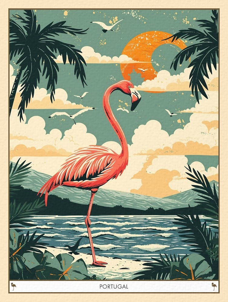 Greater Flamingo Portugal Tropical Illustration 2 Poster