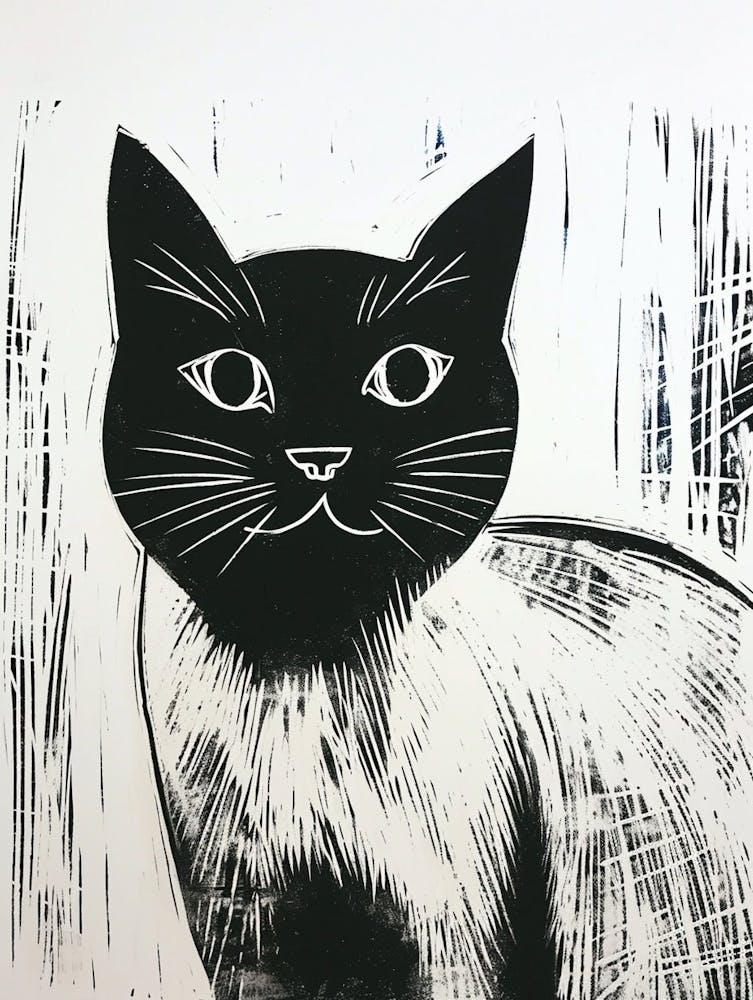 Birman Cat Linocut Blockprint 7