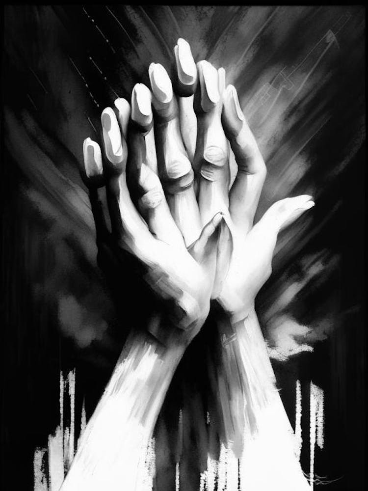 Blessing Hands Symbol Black And White Painting
