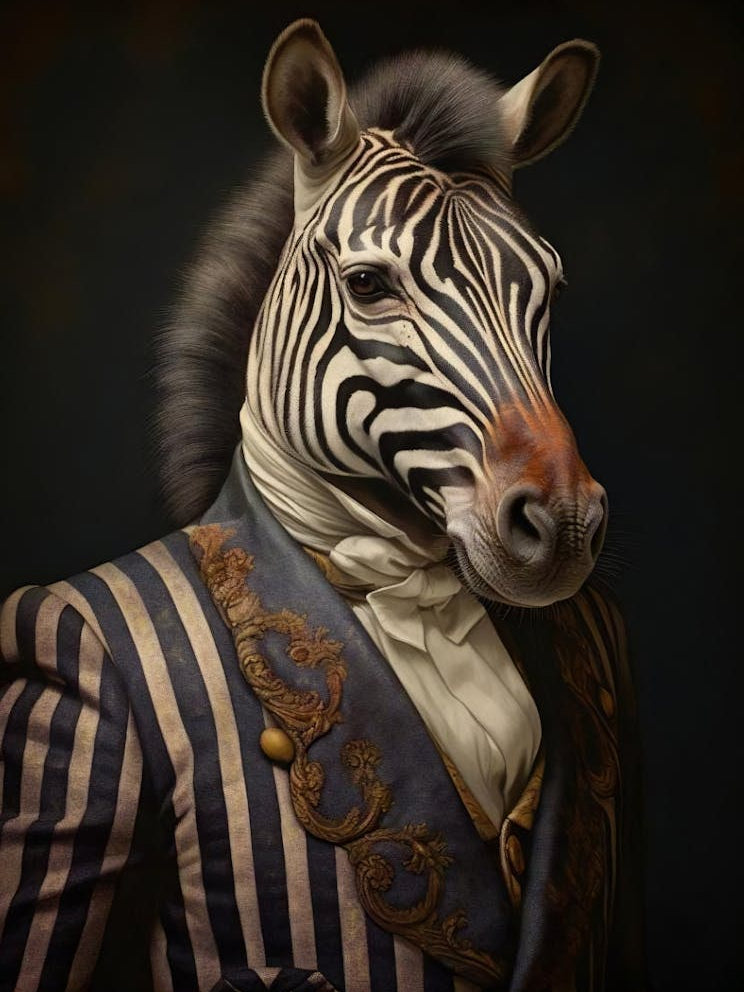 Victorian Animal Portrait, Dressed Animal Print, Royal Zebra Print, Fancy Animal Art, Renaissance Animal Art, Animal Lover Gift