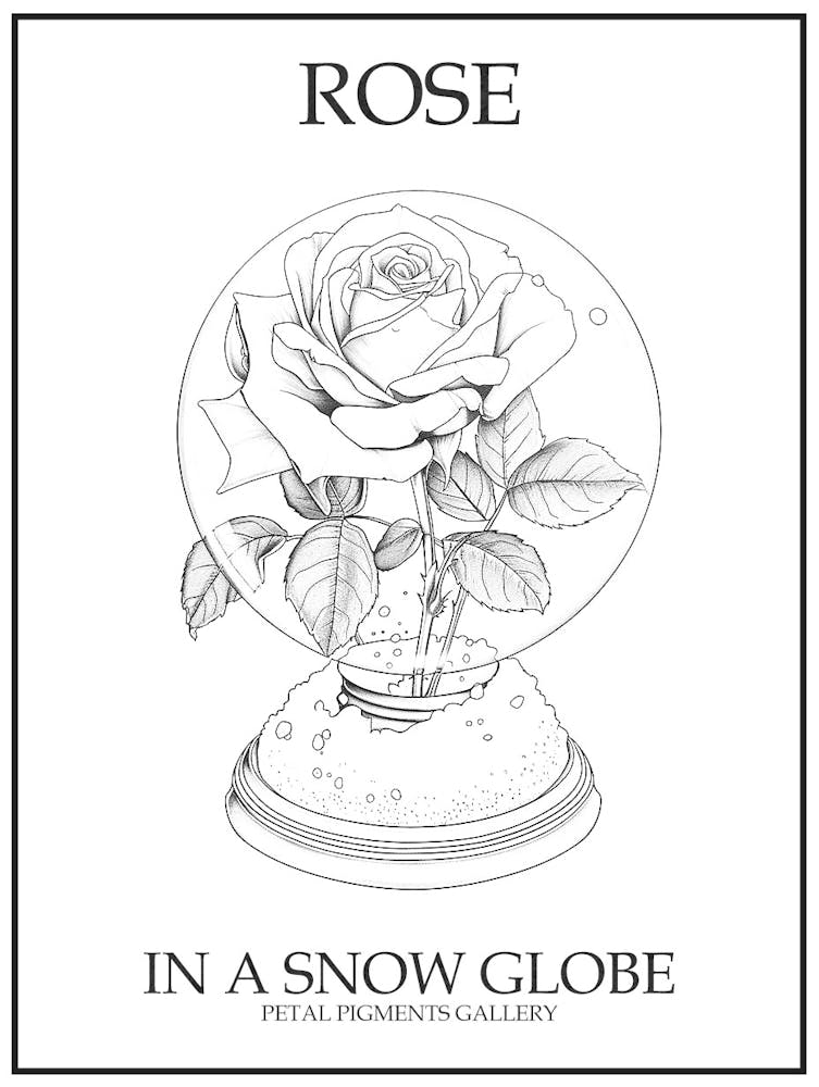 Rose In A Snow Globe Line Drawing 2 Poster
