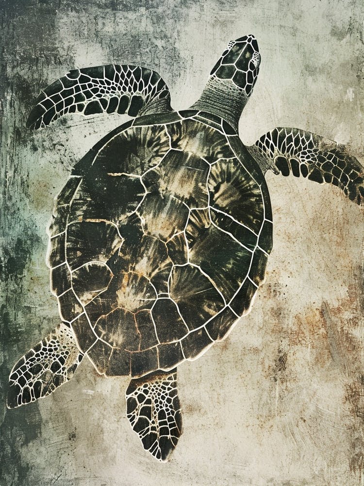 Textured Sea Turtle Swimming Painting 3