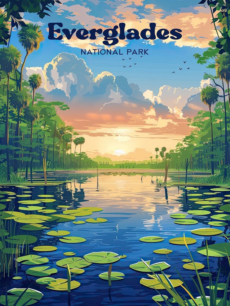 Everglades Florida National Park Digital Travel Illustration