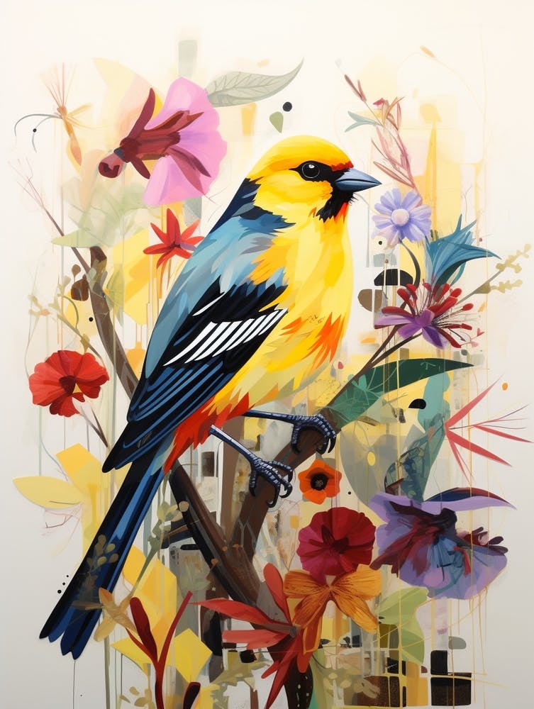 Bird Painting Collage American Goldfinch 3