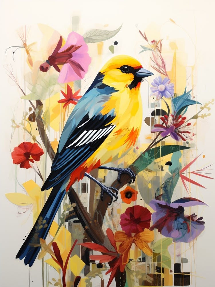 Bird Painting Collage American Goldfinch 3