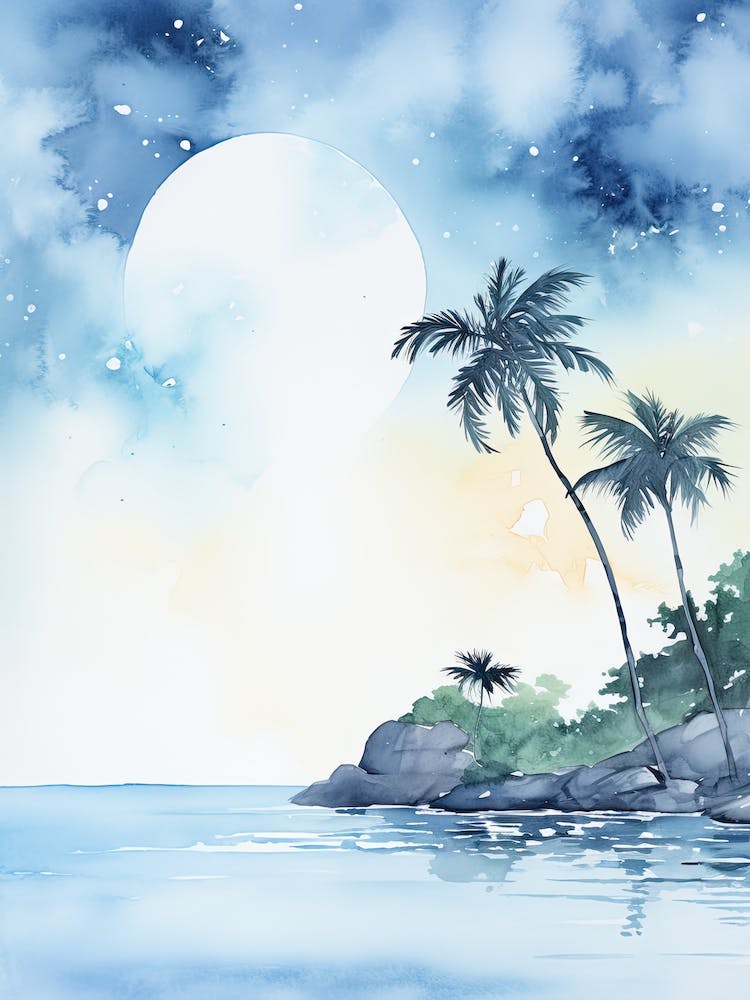 Aquarell von Anse Lazio Praslin Insel Seychellen0