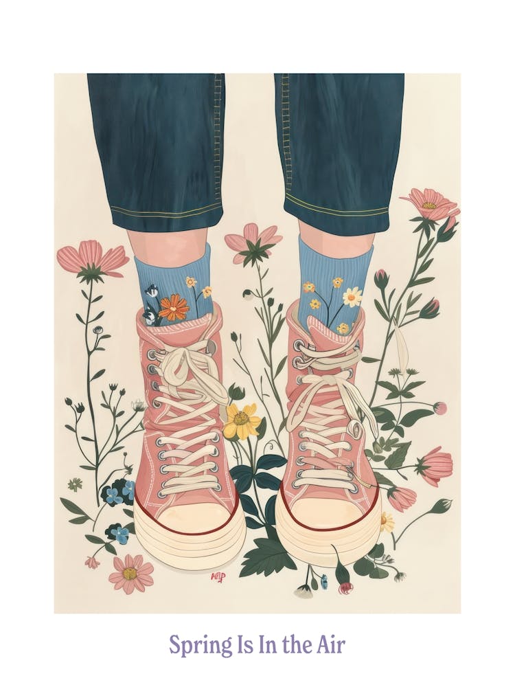 Spring In In The Air Pink Sneakers And Flowers 5