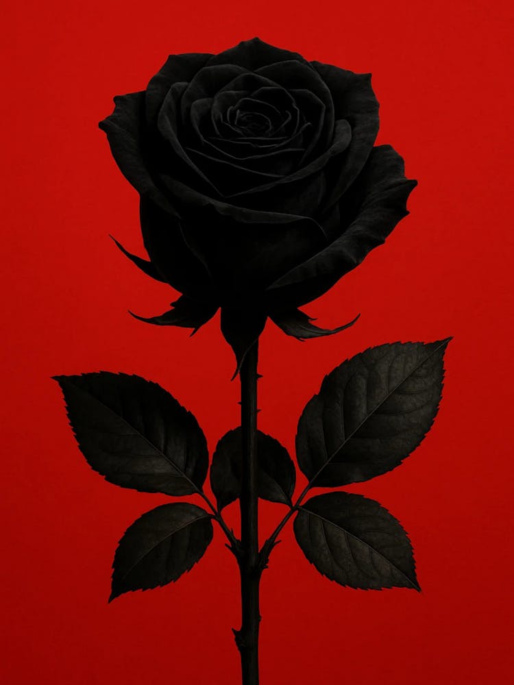 Black Rose On Red Background
