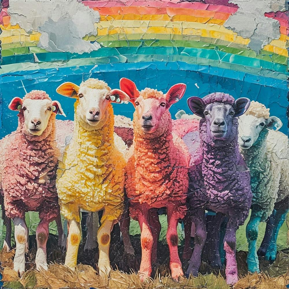 Rainbow Sheep Retro Collage 3