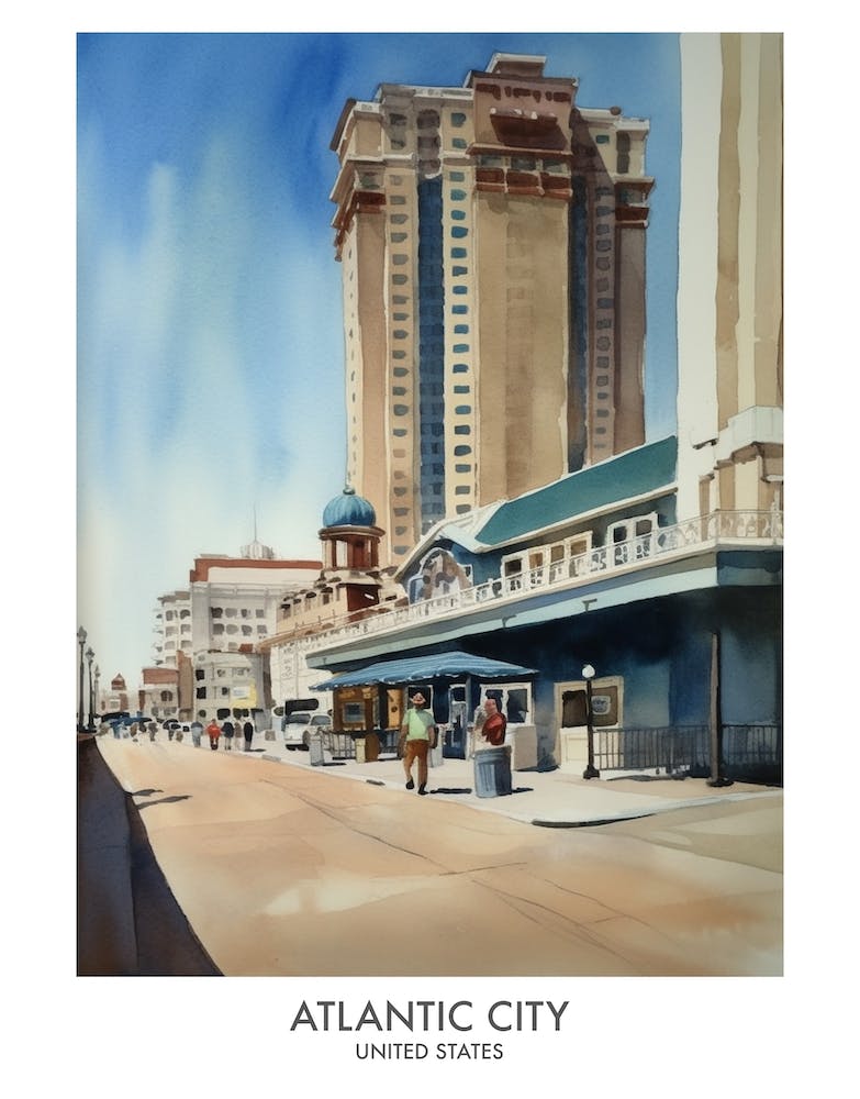 Atlantic City 3 Watercolour Travel Poster
