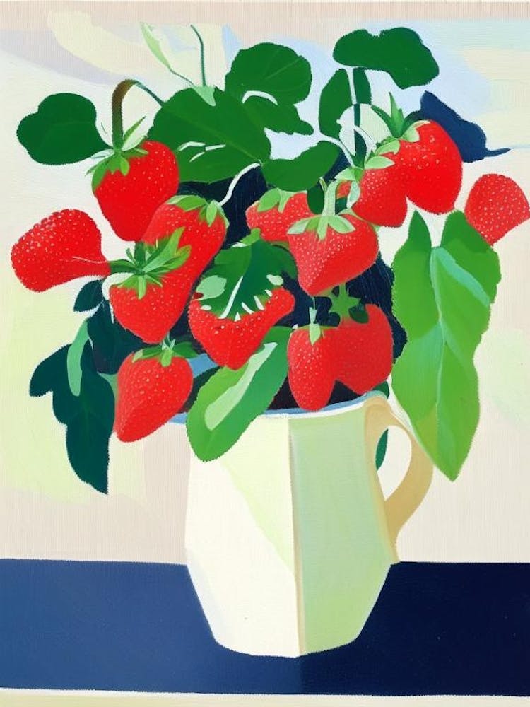 Day Neutral Strawberries, Plant, Colourful Brushstroke Painting