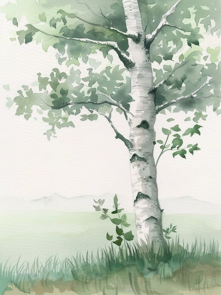 Birch Tree Atmospheric Watercolour Painting 2