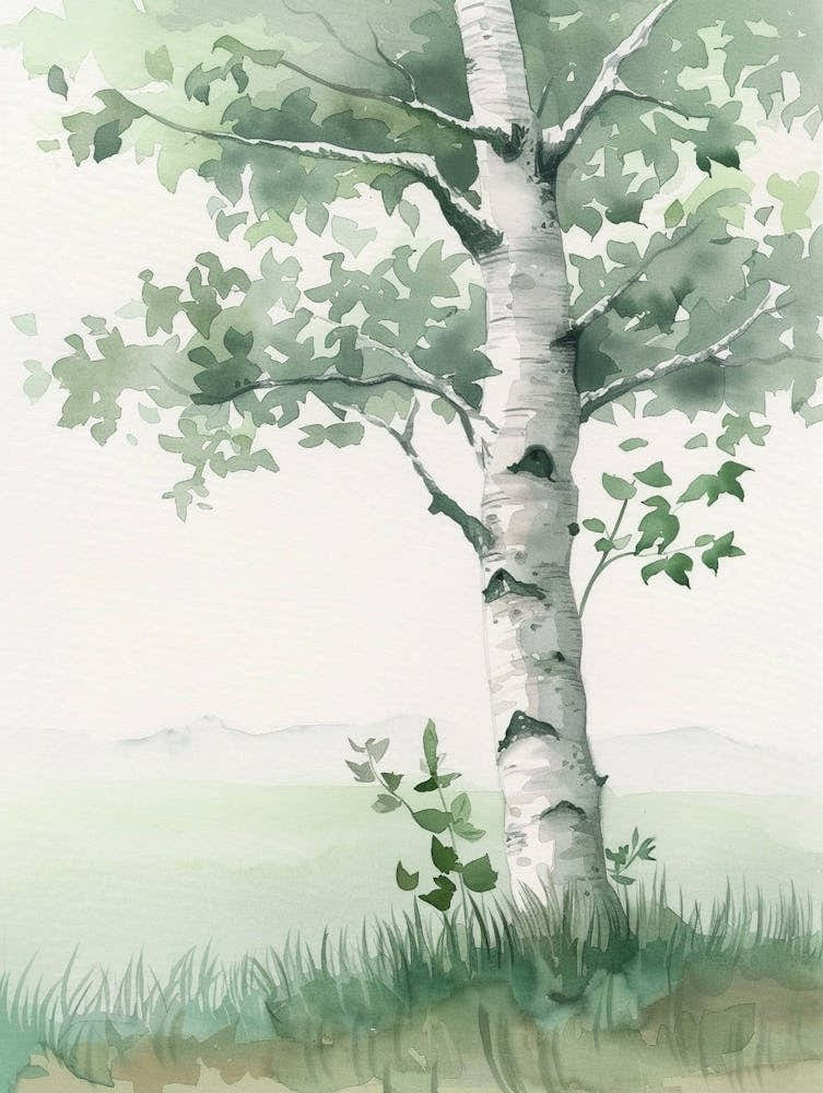 Birch Tree Atmospheric Watercolour Painting 2