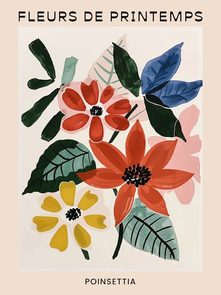 Spring Floral French Poster  Poinsettia 1