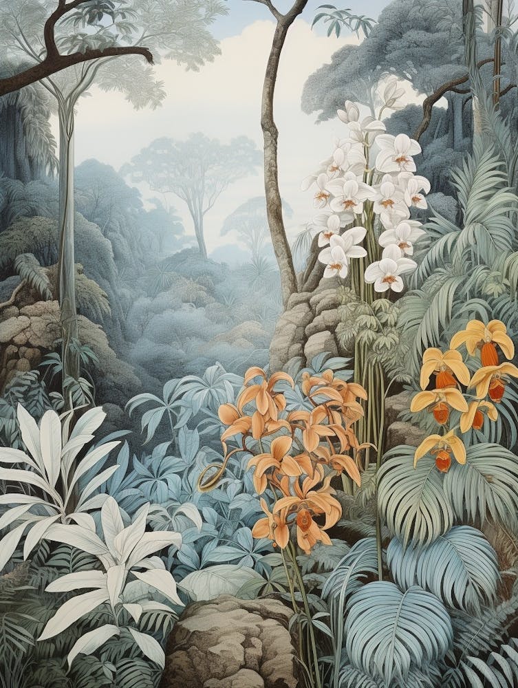 Vintage Jungle Botanical Illustration Orchids 3
