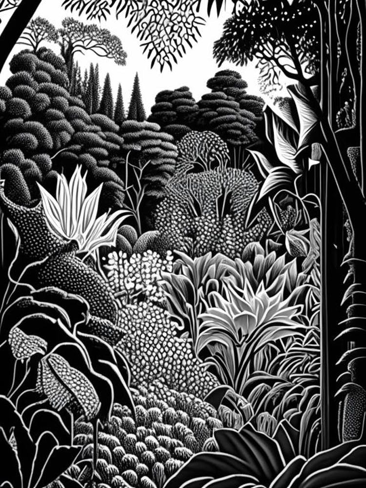 Birmingham Botanical Gardens, 1, Usa Linocut Black And White Vintage