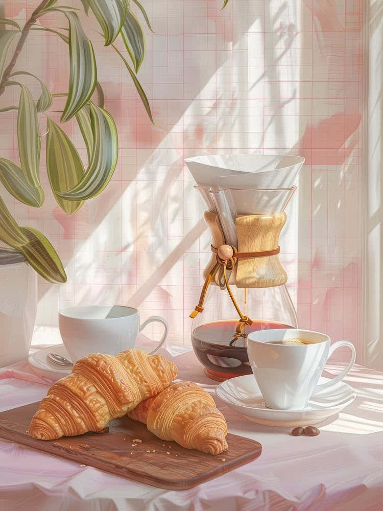Pink Breakfast Food Chemex Coffee And Croissants 4