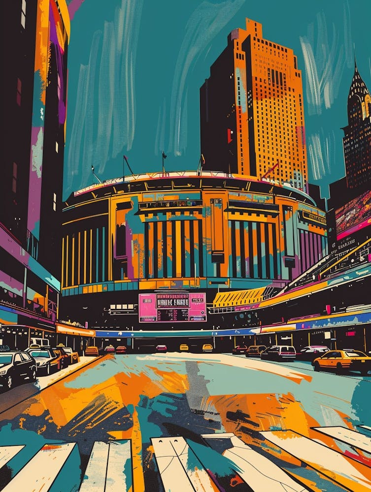 Madison Square Garden New York Colourful Silkscreen Illustration 3