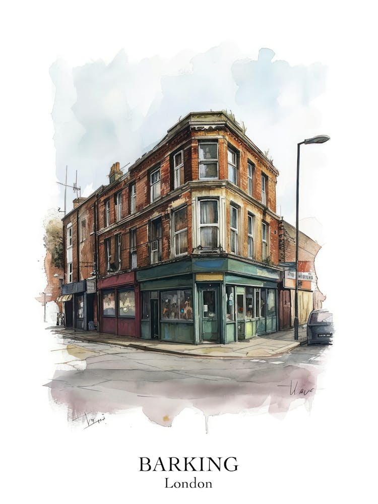 Barking London Borough   Street Watercolour 2 Poster