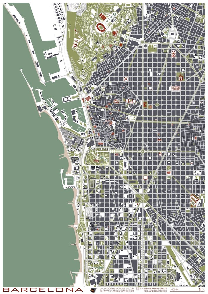 Barcelona Engraving Map