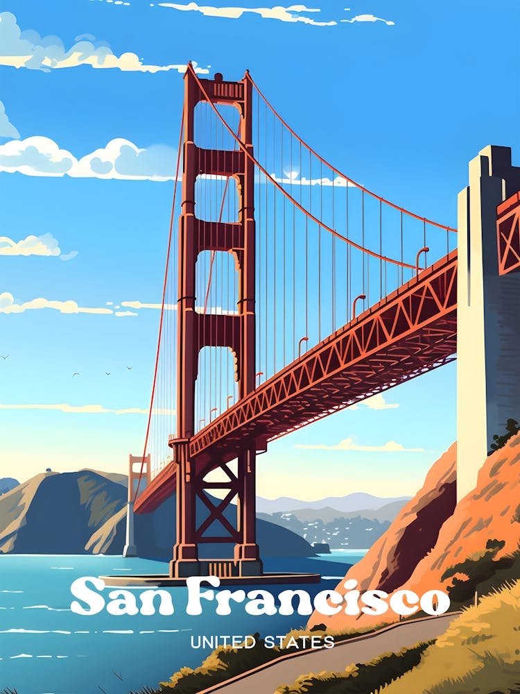 San Francisco USA Golden Gate Travel Art Illustration