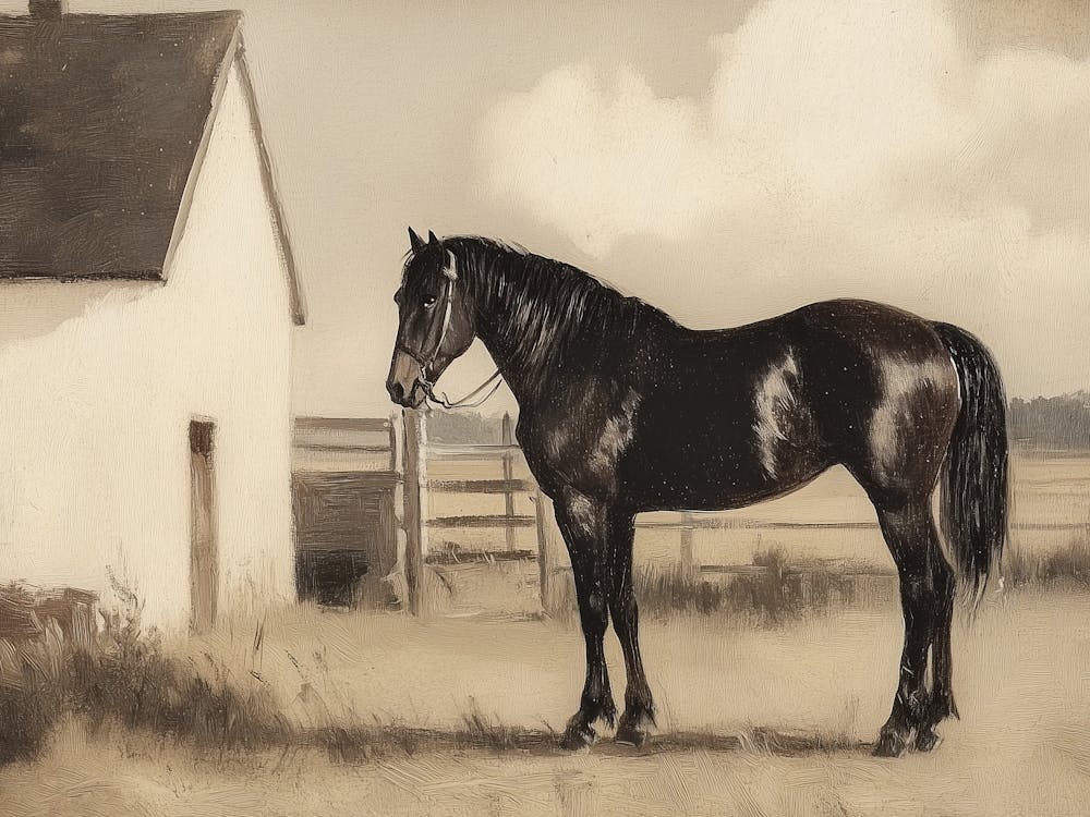 Black Horse In Front Of House