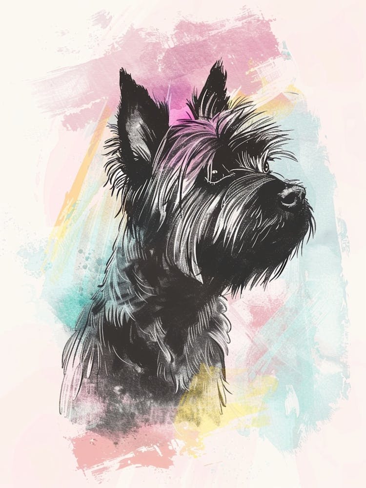Pastel Skye Terrier Dog Line Illustration 2