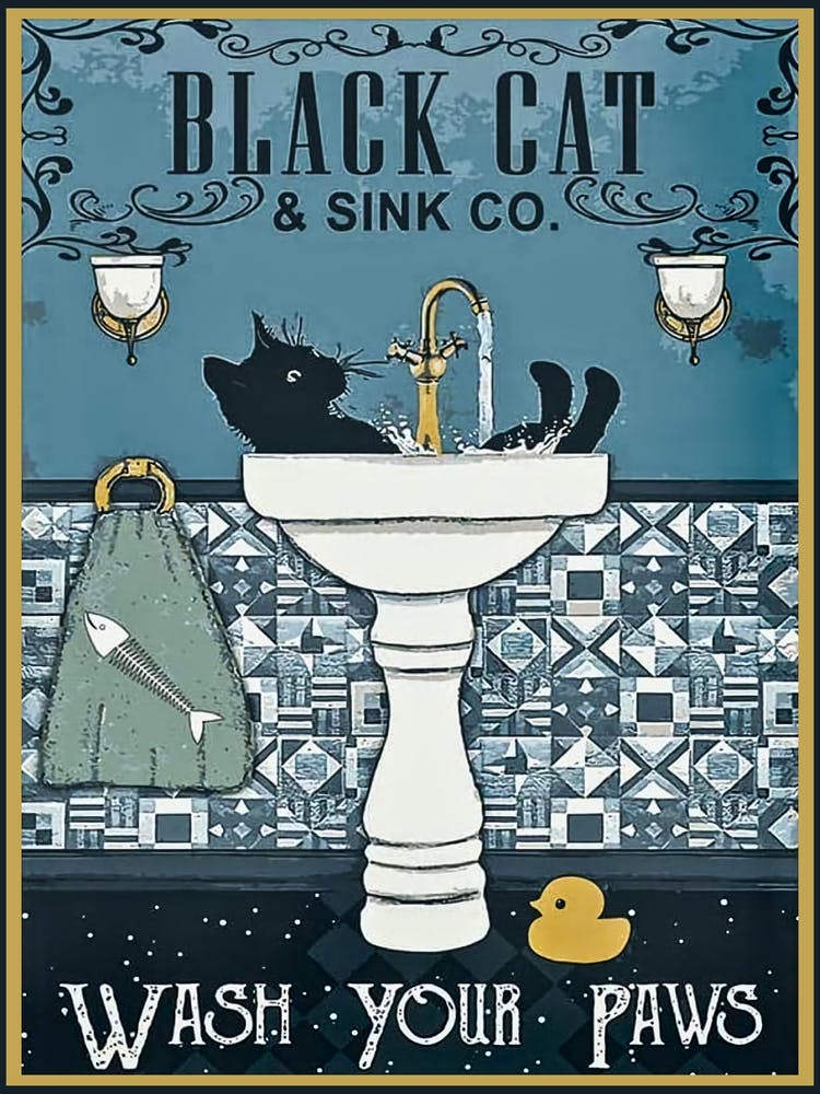 Wash Your Paws - Vintage Retro Bathroom Humour From The Black Cat Sink Company - Remastered Wash Your Hands Toilet Humor