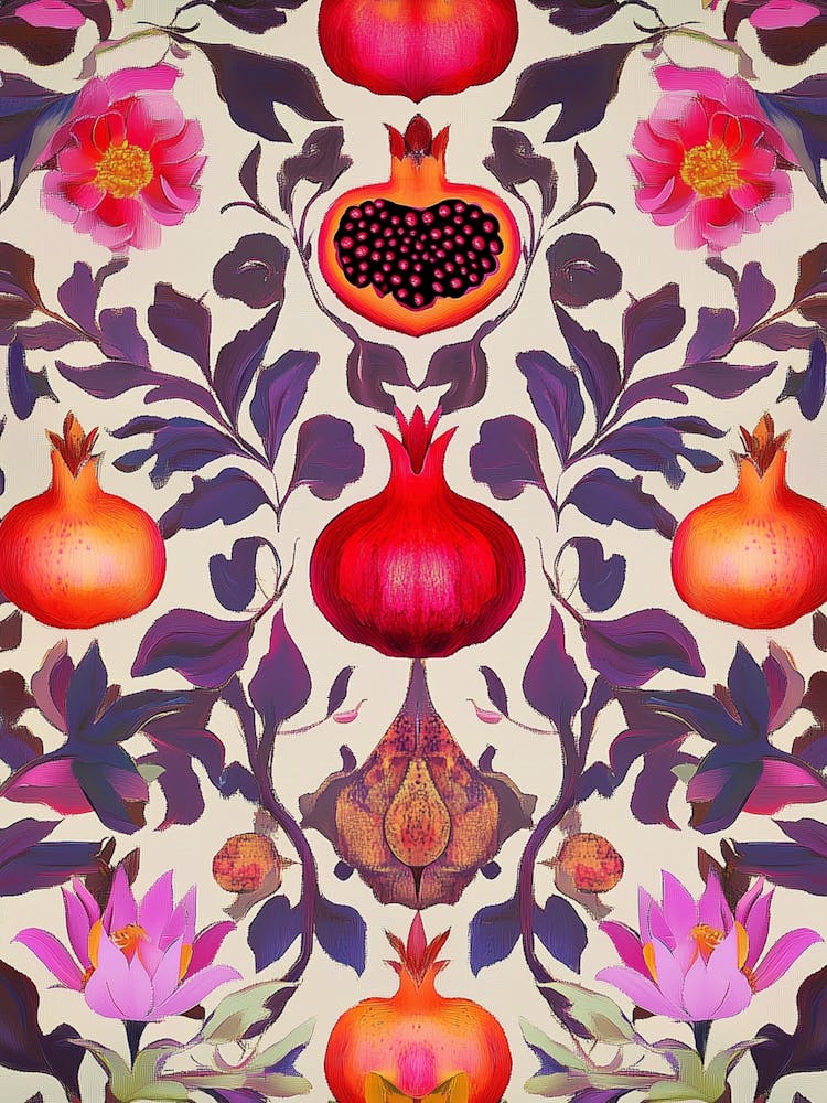 Granatäpfel Früchte Kunst Malerei, Obst-print mit Floralen Mustern