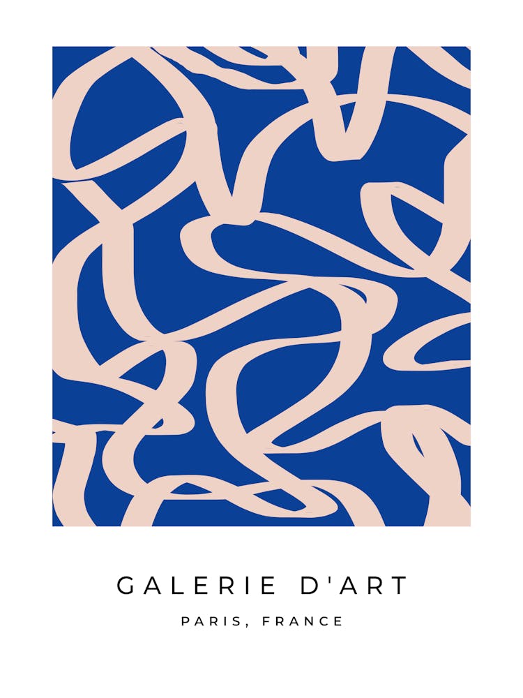 Blaue und beige Mid-Century Moderne abstrakte Linien