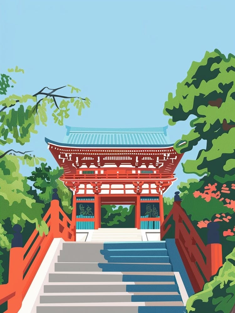 Kamakuras Tsurugaoka Hachimangu Japan 1 Colourful Illustration