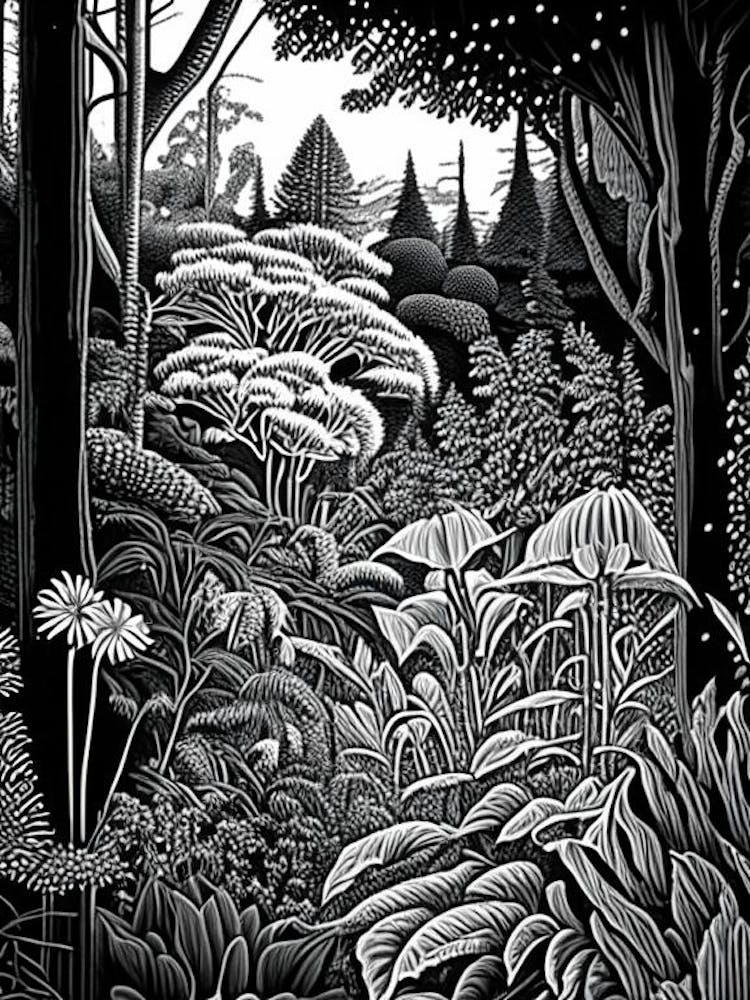 Bellevue Botanical Garden, 1, Usa Linocut Black And White Vintage