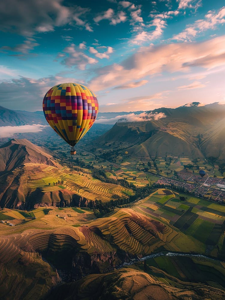 Hot Air Balloon Over Valley