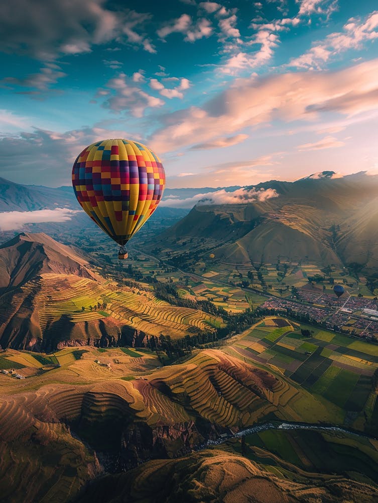 Hot Air Balloon Over Valley