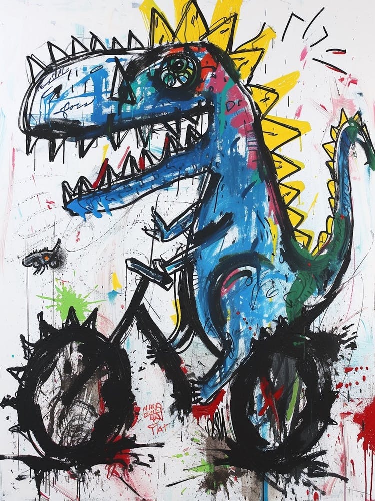 Abstract Dinosaur Riding A Bike Painting 1