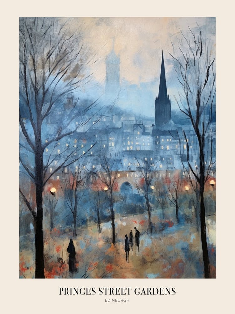 Winter City Park Poster Princes Street Gardens Edinburgh Scotland 1