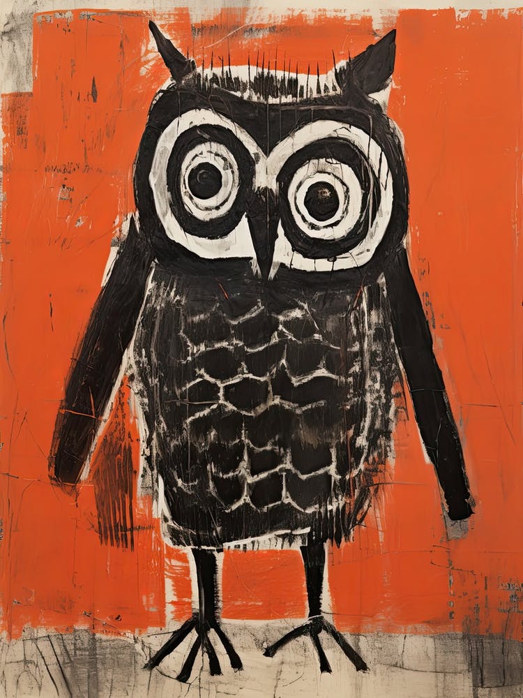 Owl, Woodblock Animal  Drawing 1