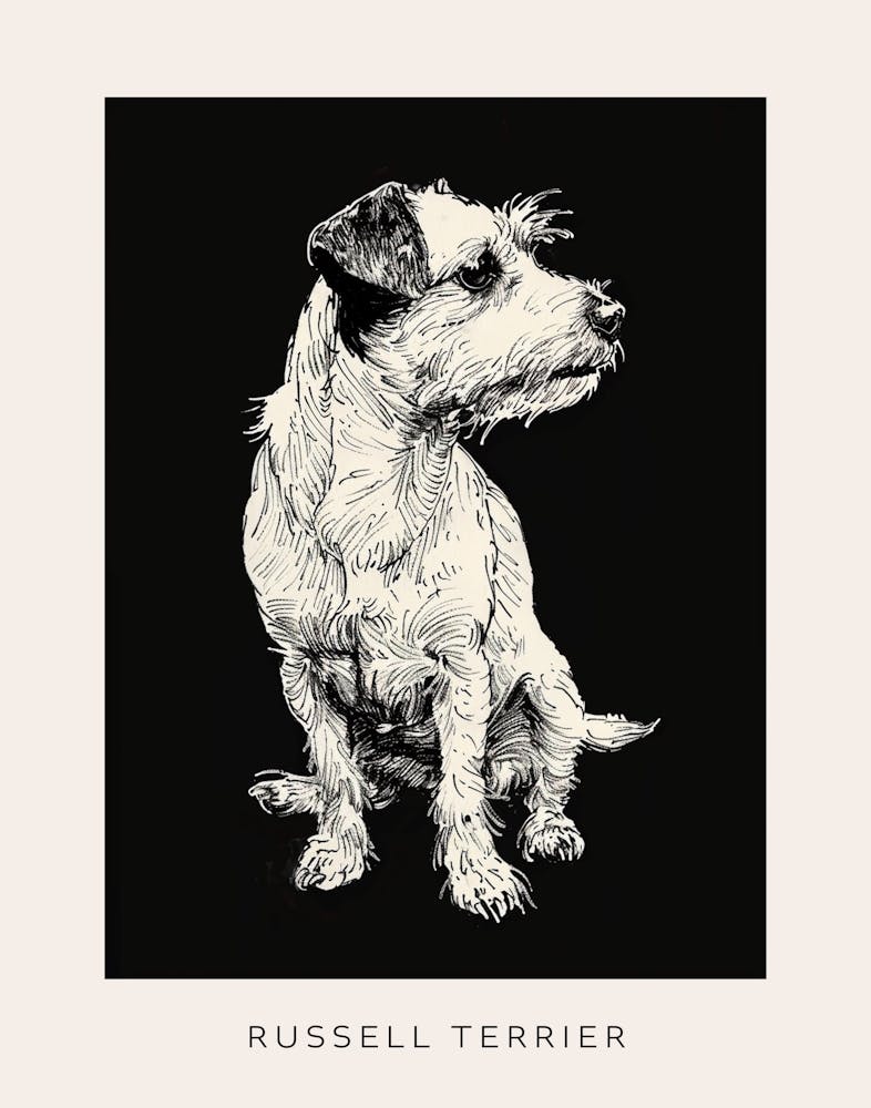 Russell Terrier Hund Linien-Skizze 3 Poster