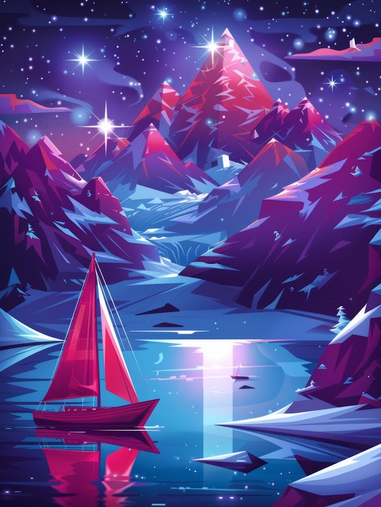 Snowy Landscape With A Sailboat