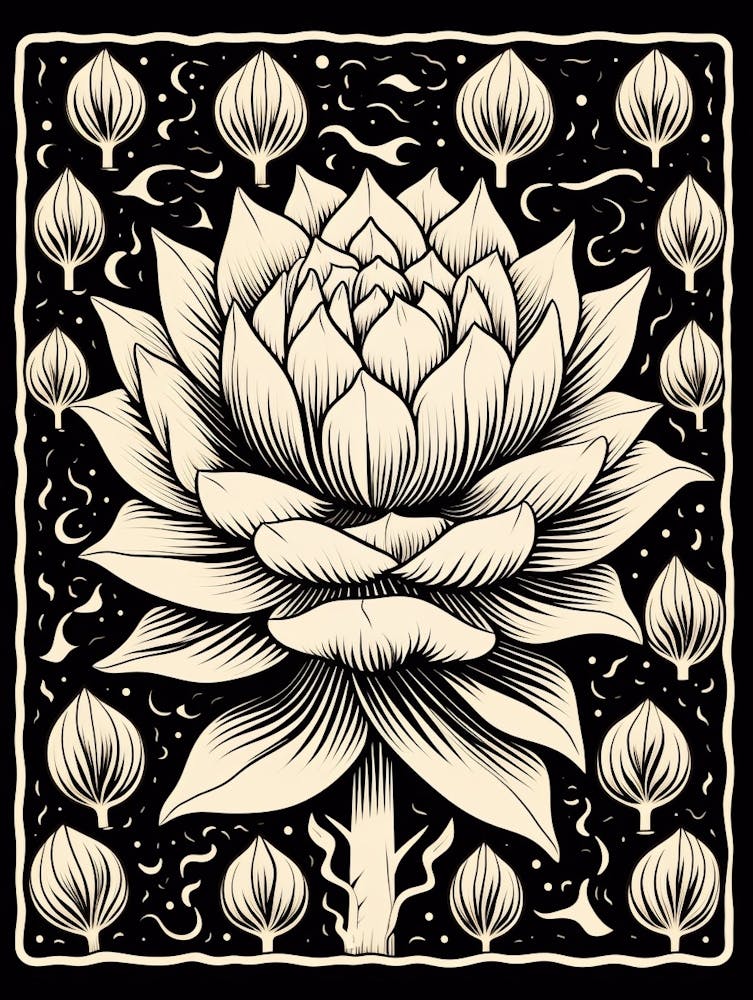 B&W Cactus Illustration Gymnocalycium Cactus 3